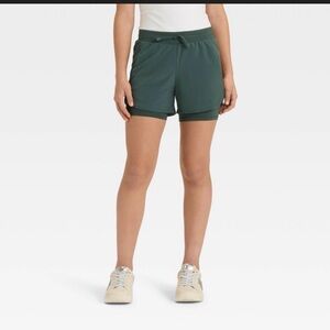 Girls' Active Light 2-in-1 Run Shorts - All In Motion™ Dark Green L